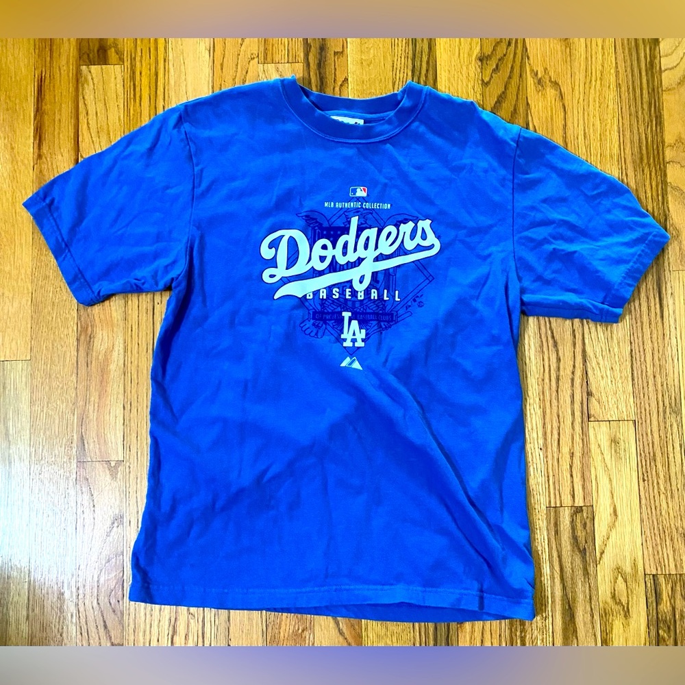 Dodgers T Shirt Mens Size Youth 14/16 Men’s S Brand Magestic Blue Short Sleeve